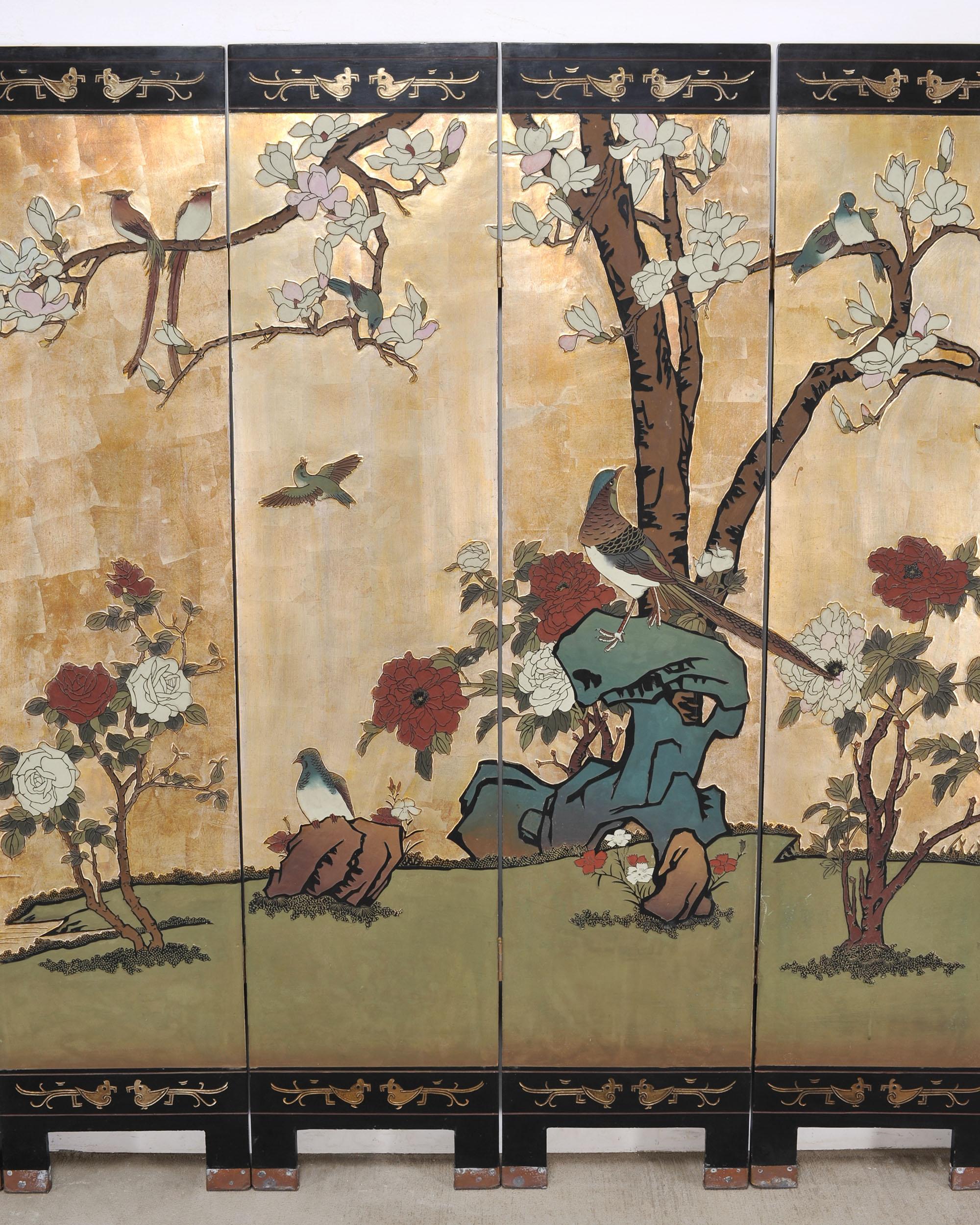 Chinese Export Six-Panel Gilt Landscape Coromandel Screen 8 Ft For