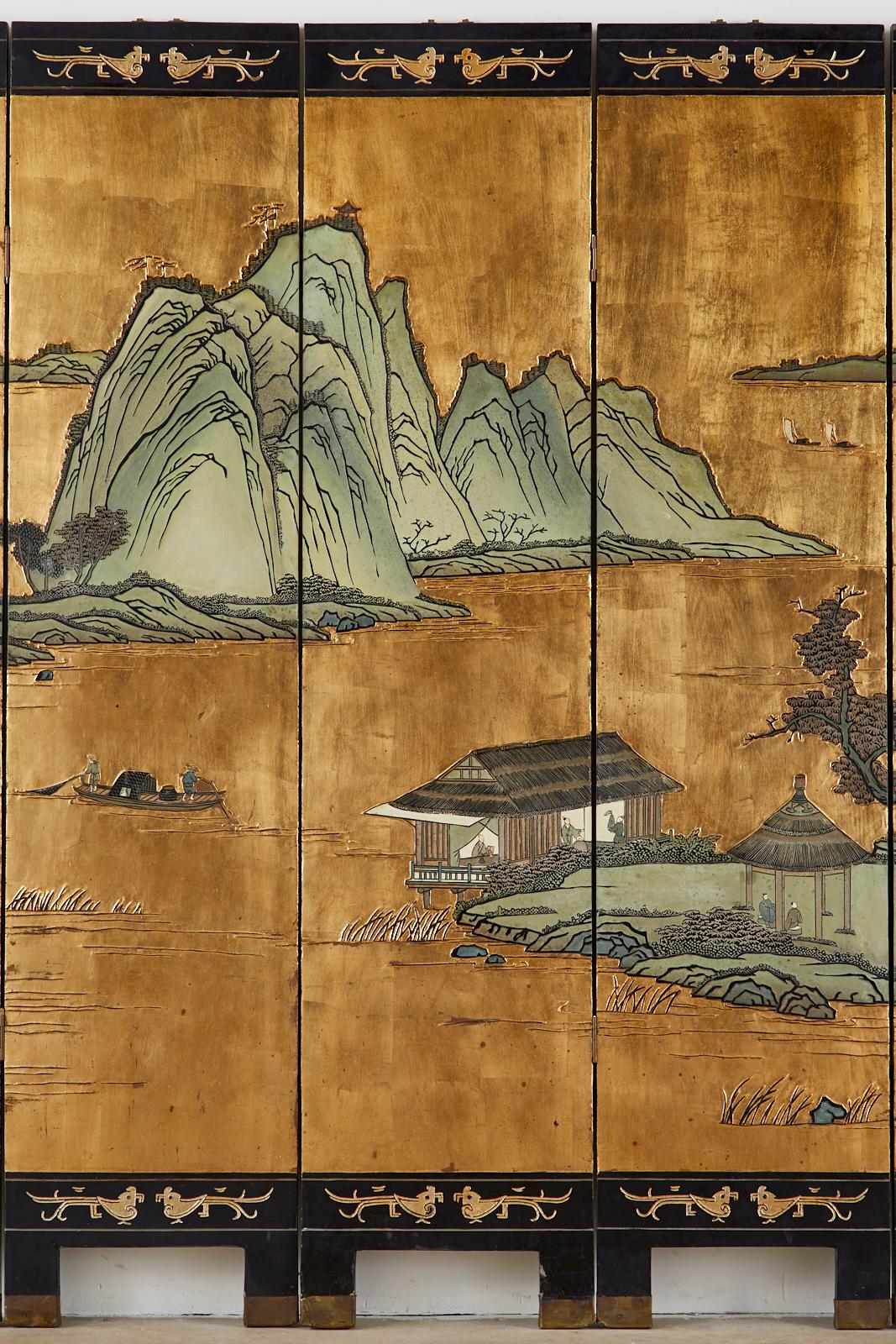 Chinese Export Six-Panel Gold Leaf Coromandel Screen 3