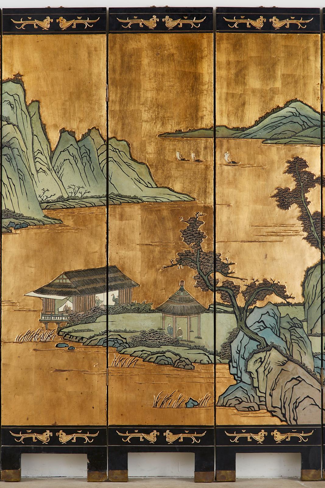 Chinese Export Six-Panel Gold Leaf Coromandel Screen 4