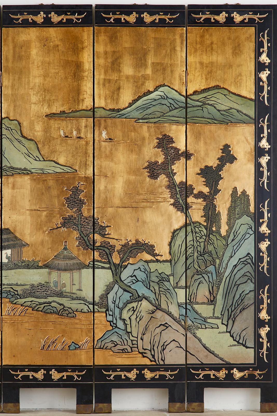 Chinese Export Six-Panel Gold Leaf Coromandel Screen 5
