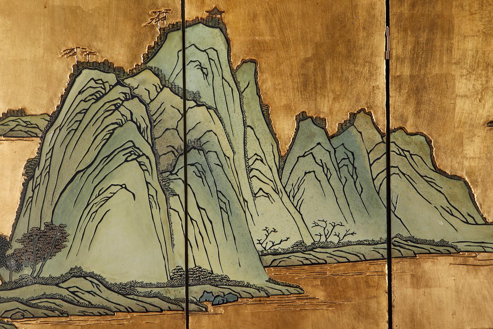 Chinese Export Six-Panel Gold Leaf Coromandel Screen 7