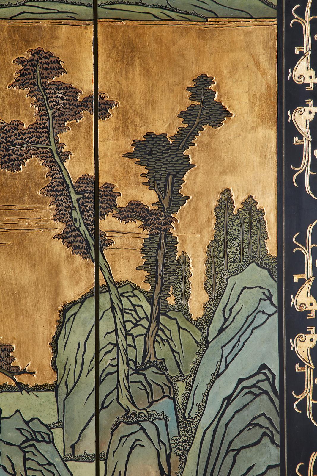 Chinese Export Six-Panel Gold Leaf Coromandel Screen 10