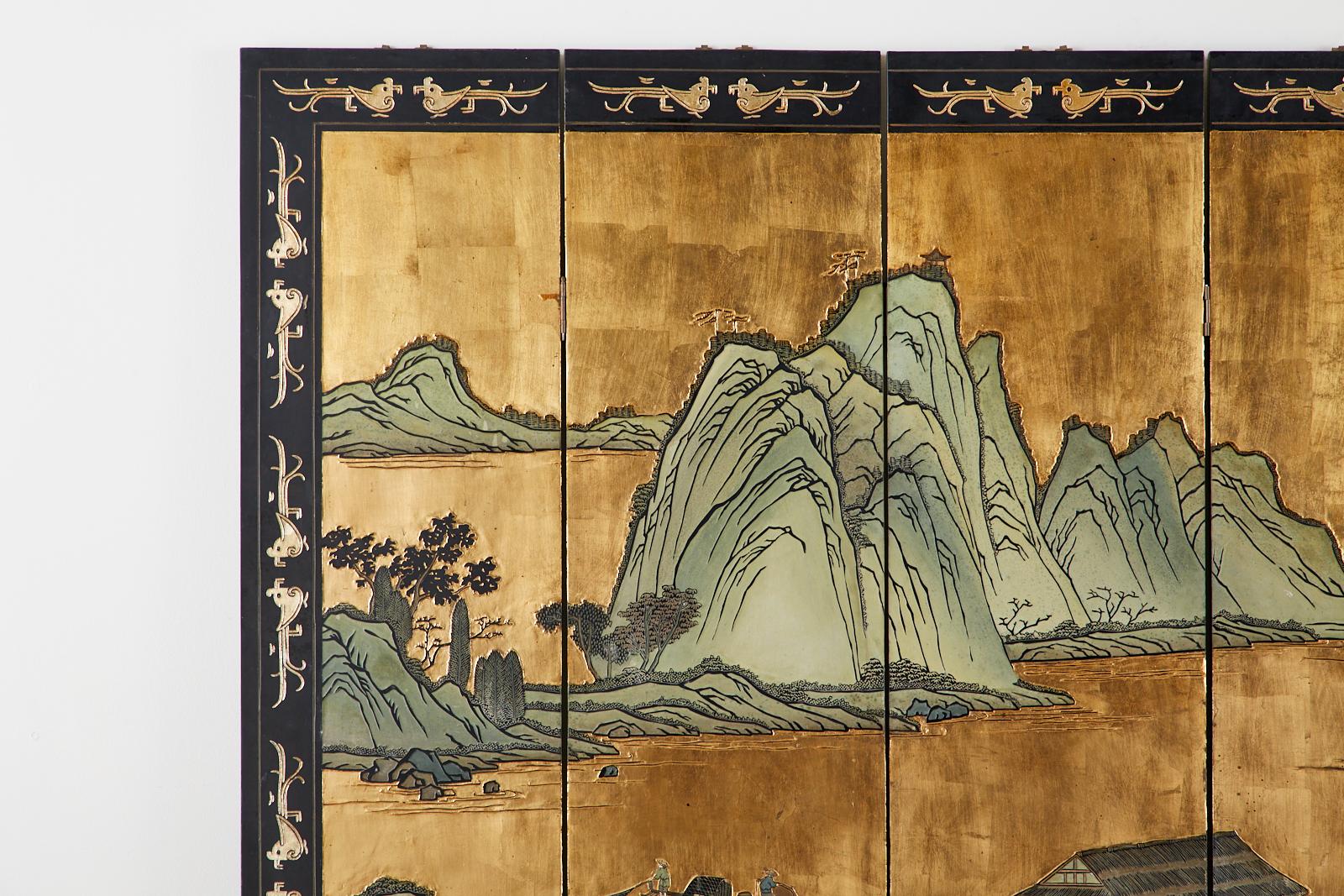 20th Century Chinese Export Six-Panel Gold Leaf Coromandel Screen