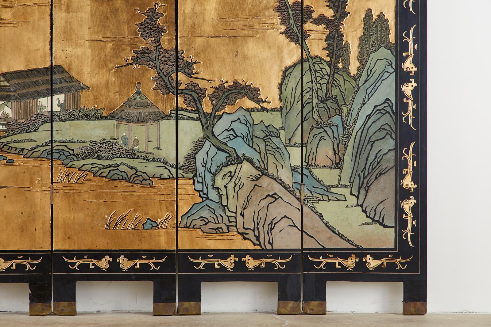Chinese Export Six-Panel Gold Leaf Coromandel Screen 1