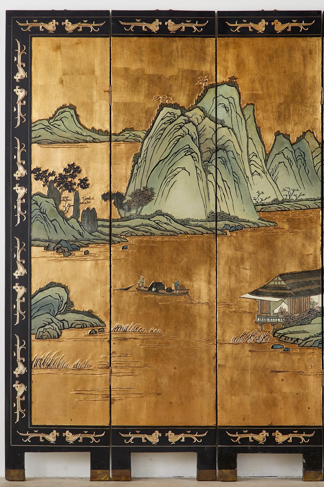Chinese Export Six-Panel Gold Leaf Coromandel Screen 2