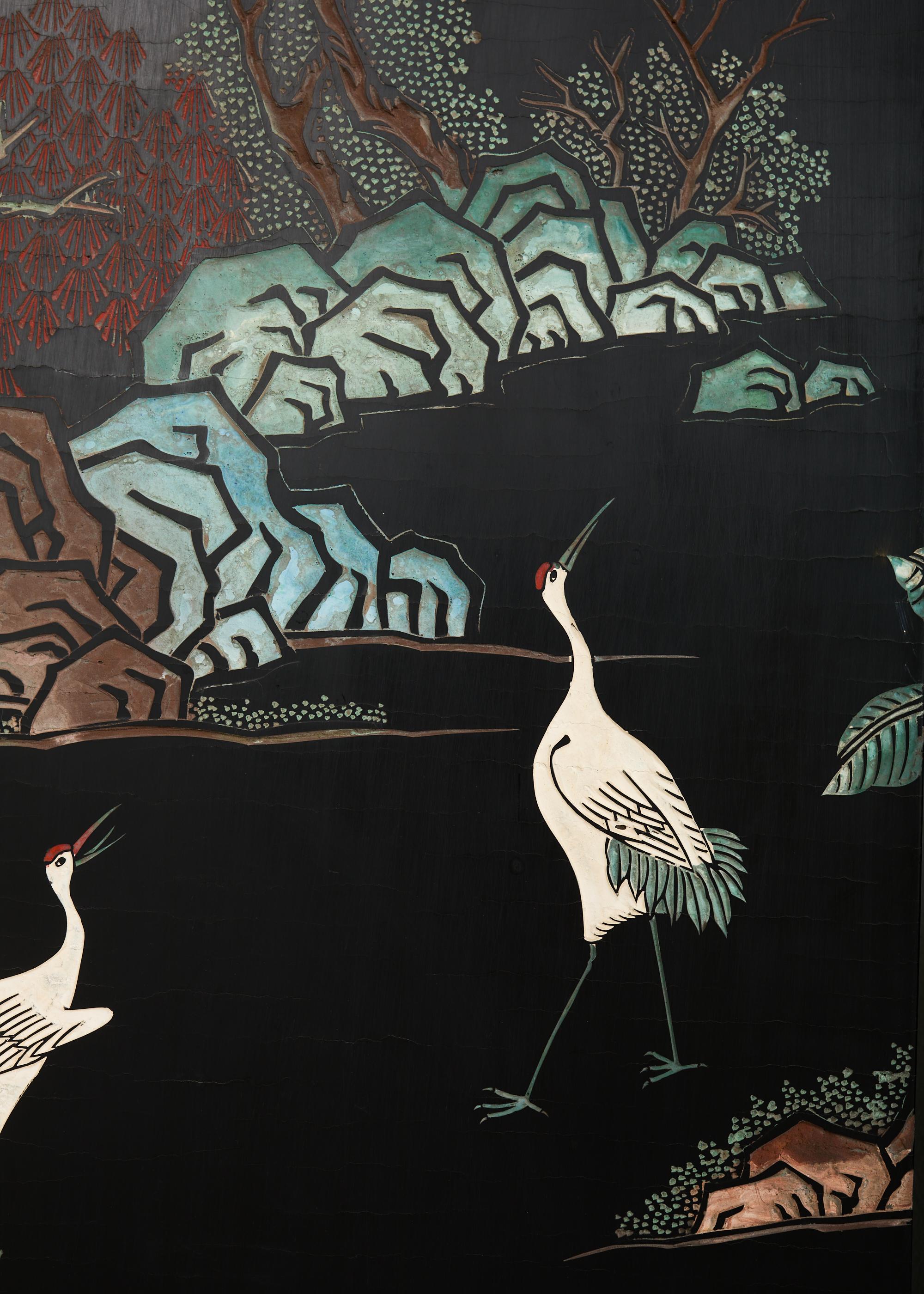 Chinese Export Sechs Panel lackiert Coromandel Bildschirm Hof im Angebot 5