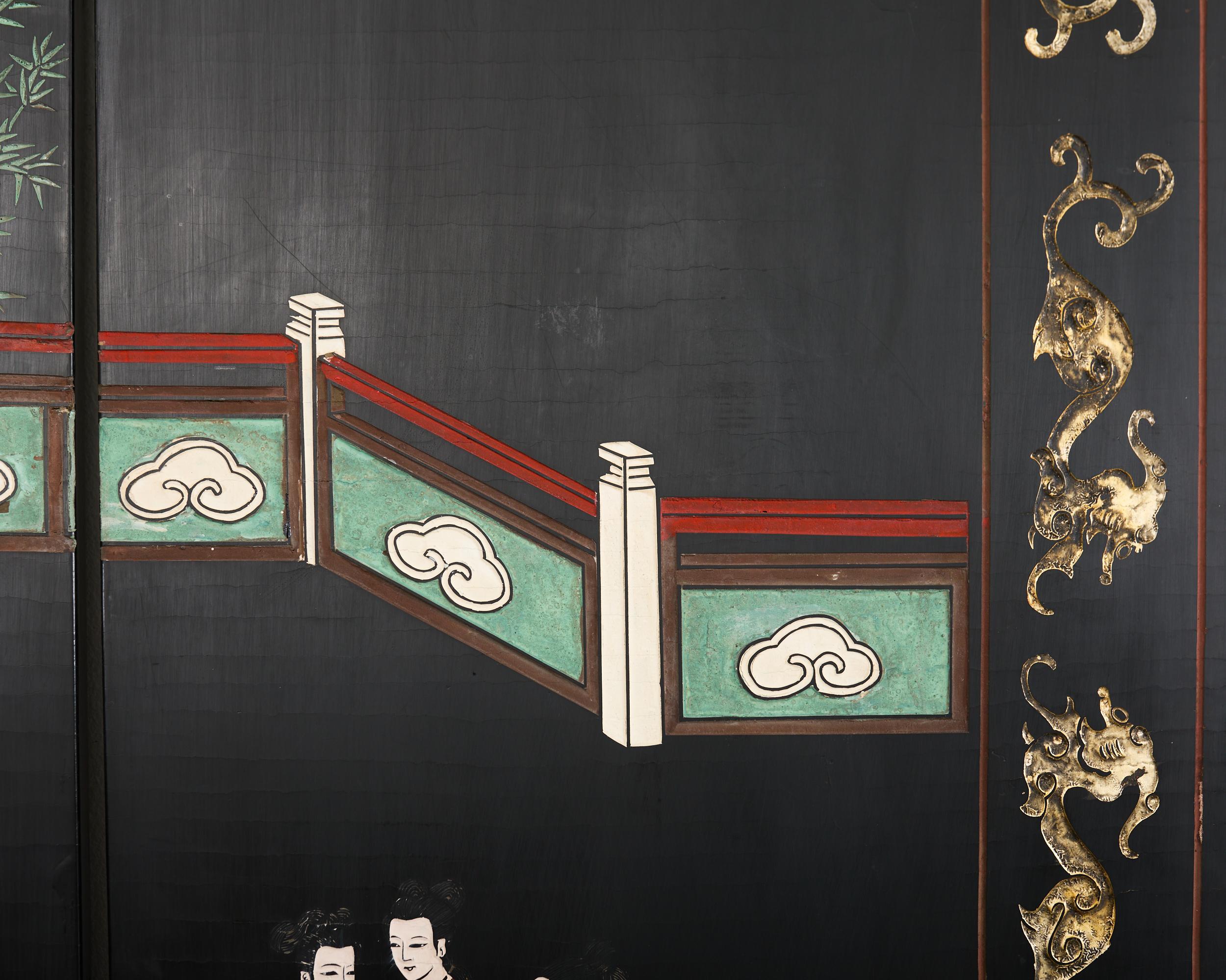 Chinese Export Sechs Panel lackiert Coromandel Bildschirm Hof im Angebot 6