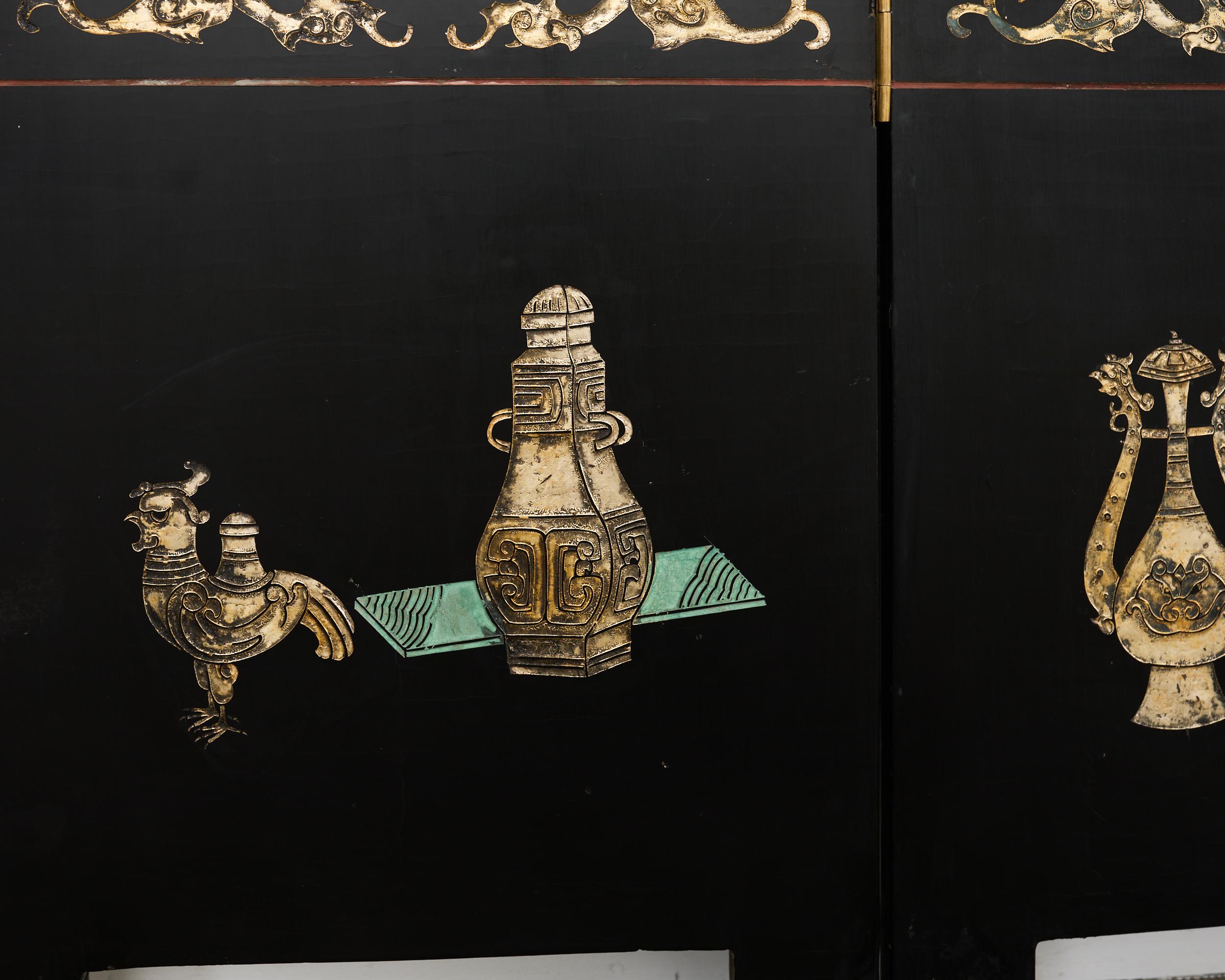 Chinese Export Sechs Panel lackiert Coromandel Bildschirm Hof im Angebot 10