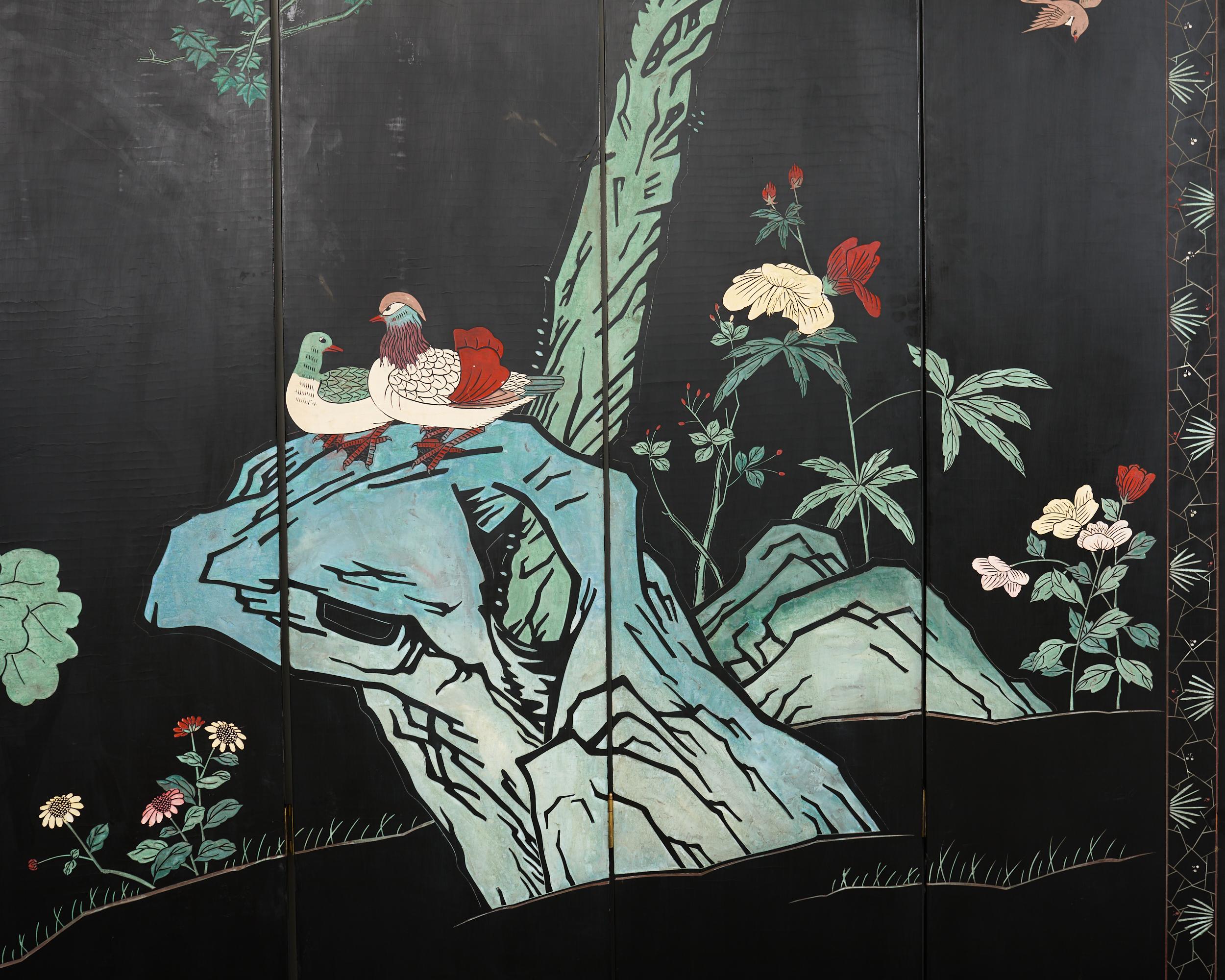 Chinese Export Sechs Panel lackiert Coromandel Bildschirm Hof im Angebot 12