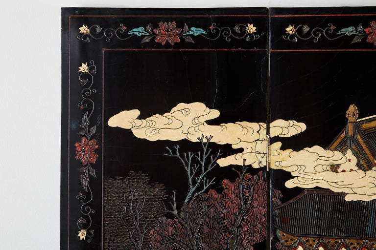 Chinese Export Six-Panel Lacquered Coromandel Screen For Sale 9