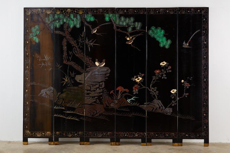 Chinese Export Six-Panel Lacquered Coromandel Screen For Sale 14