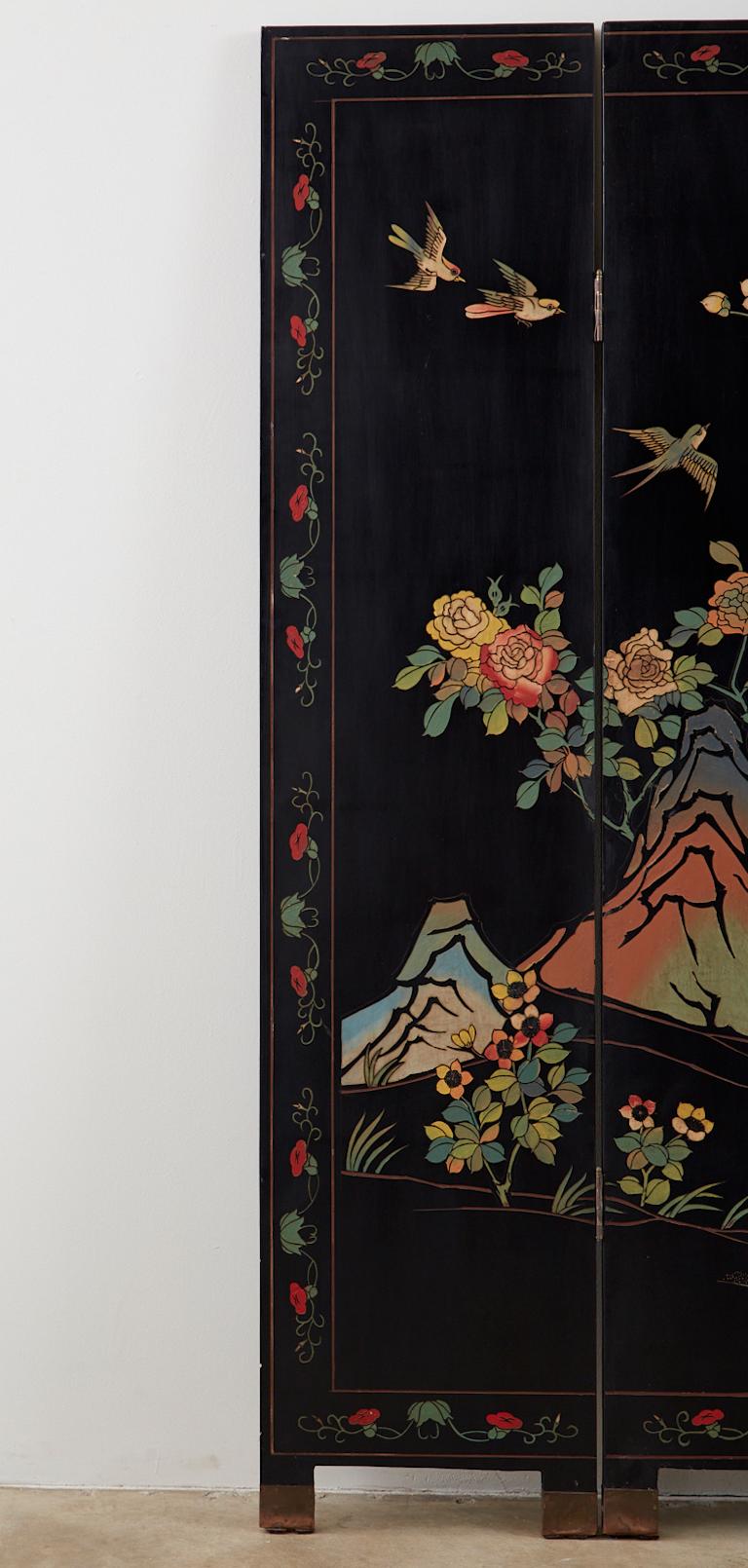 Hand-Crafted Chinese Export Six-Panel Lacquered Coromandel Screen