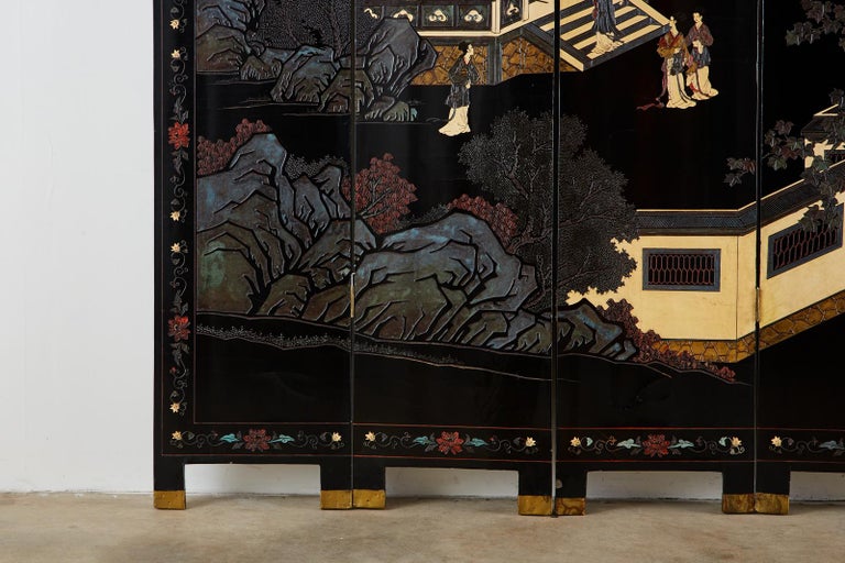 20th Century Chinese Export Six-Panel Lacquered Coromandel Screen For Sale