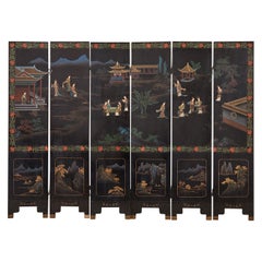 Chinese Export Six Panel Lacquered Coromandel Screen