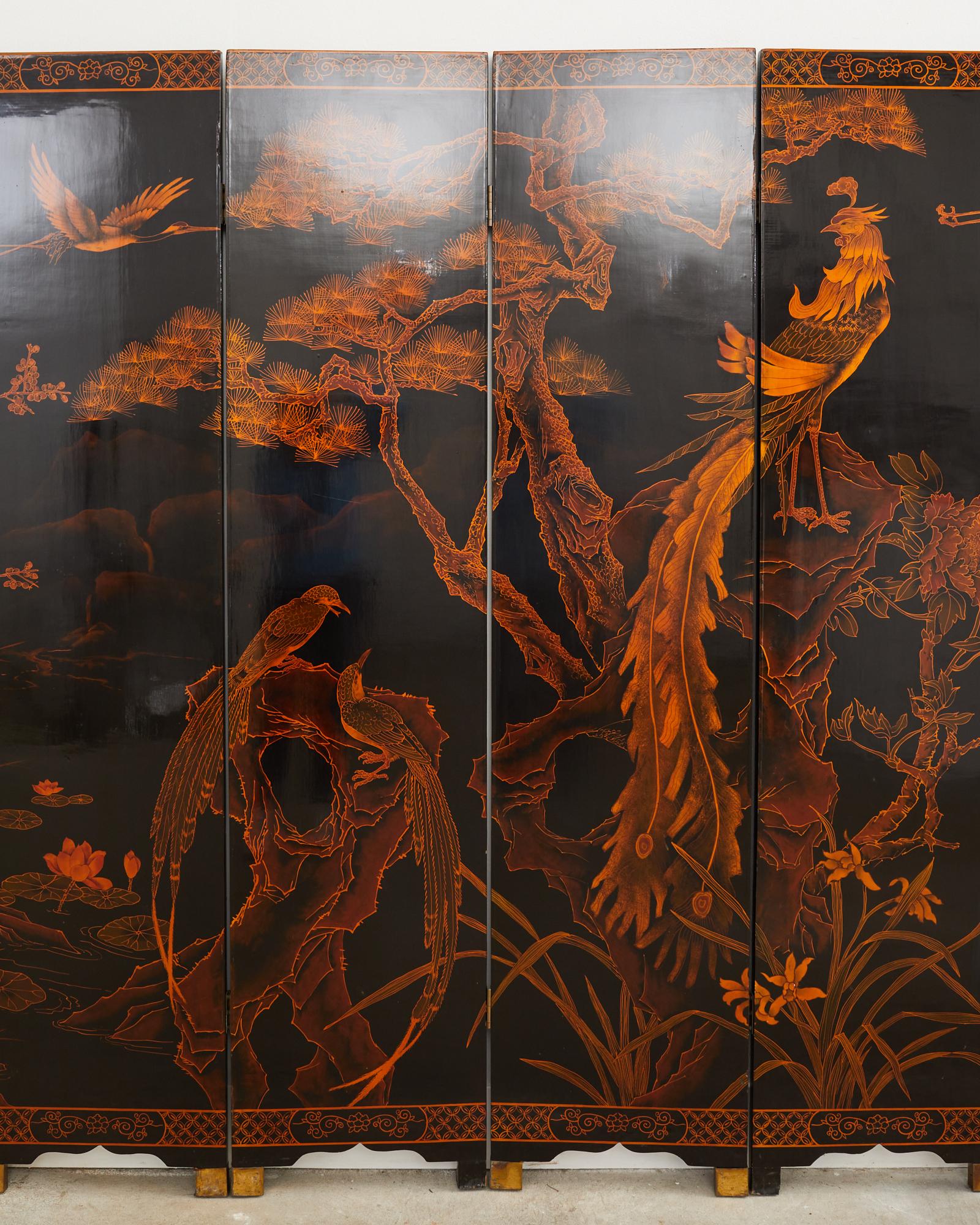 Chinese Export Six Panel Lacquered Coromandel Style Screen In Good Condition In Rio Vista, CA