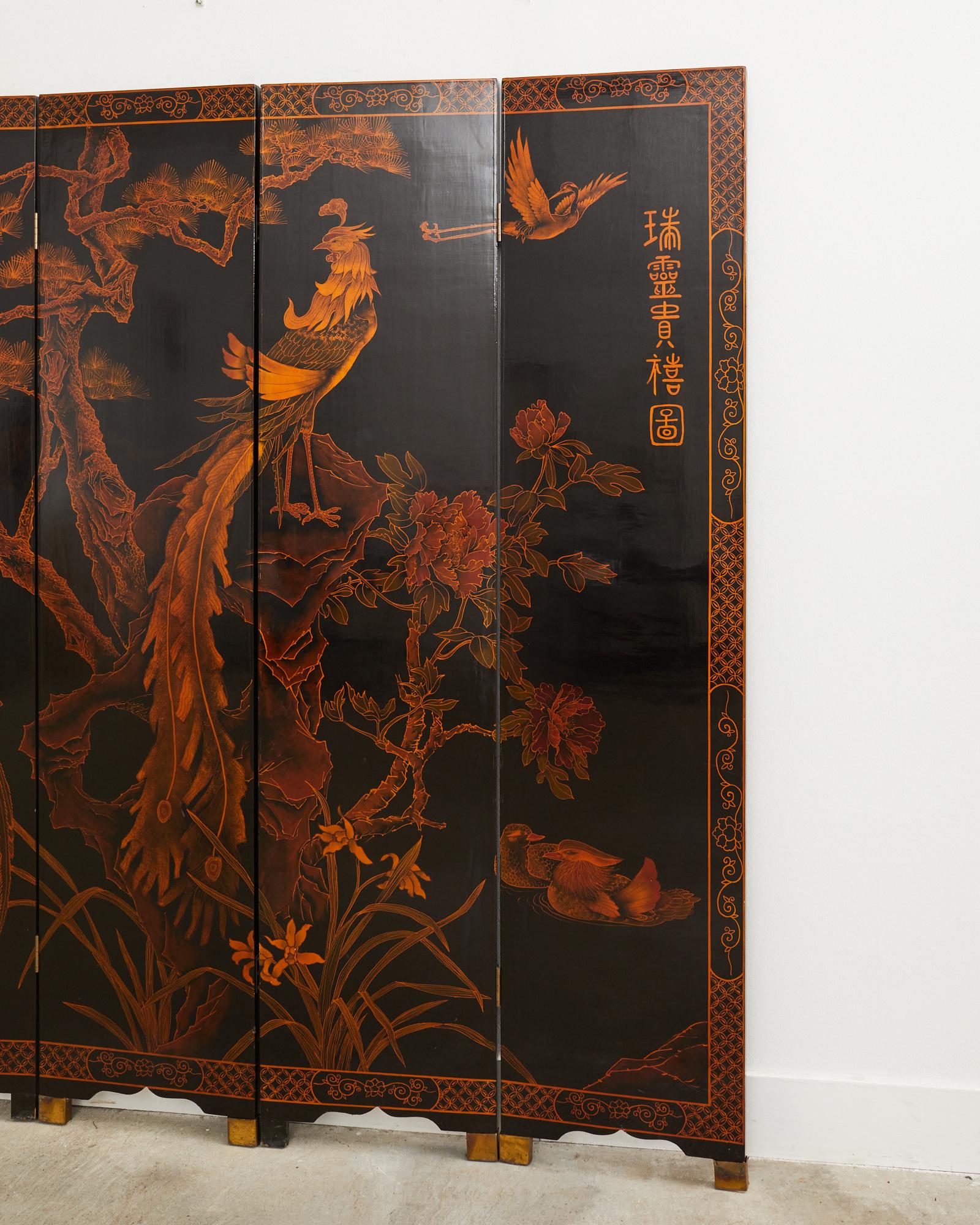 20th Century Chinese Export Six Panel Lacquered Coromandel Style Screen