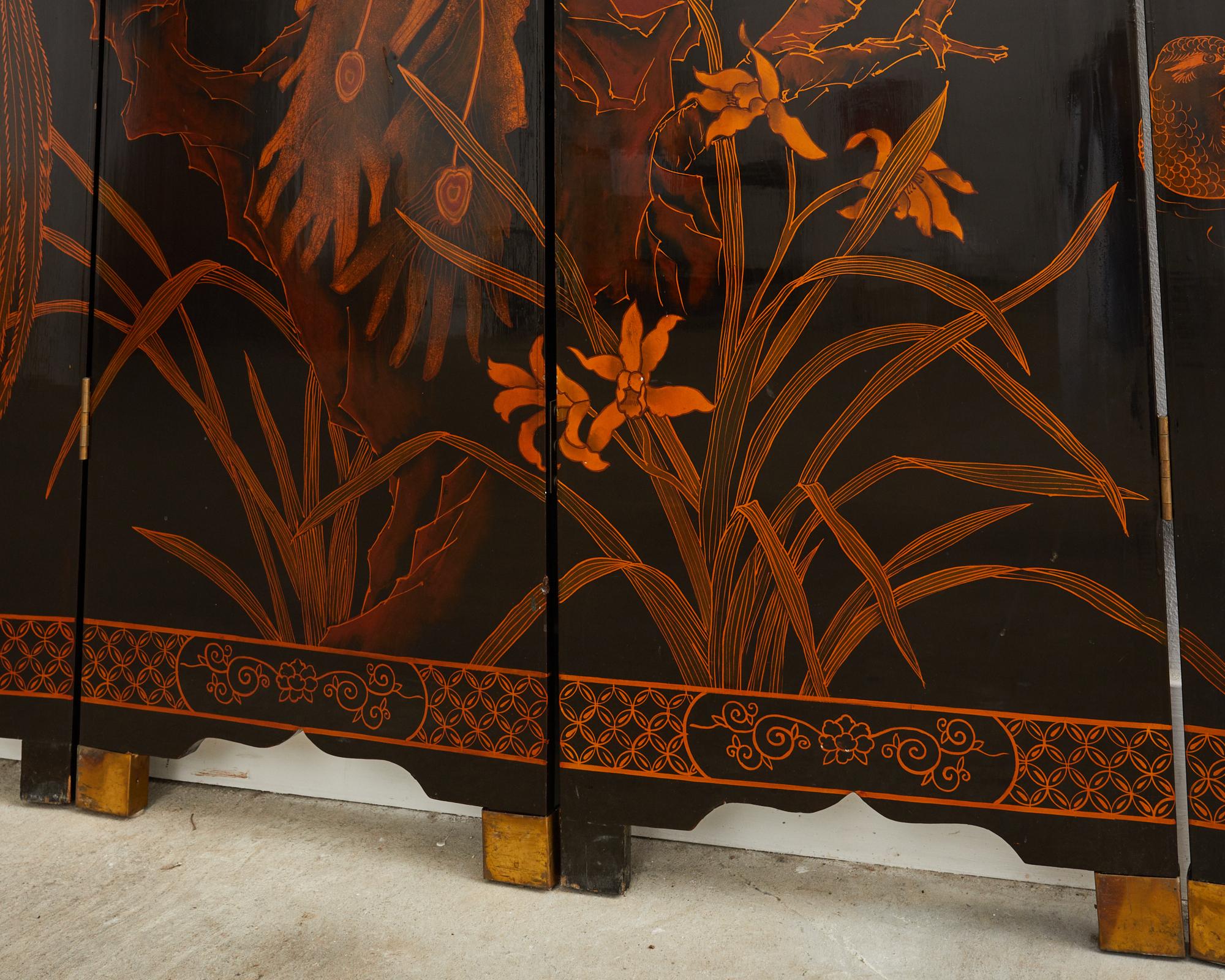 Chinese Export Six Panel Lacquered Coromandel Style Screen 1
