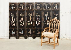 Chinese Export Six Panel Lacquered Hardstone Coromandel Screen