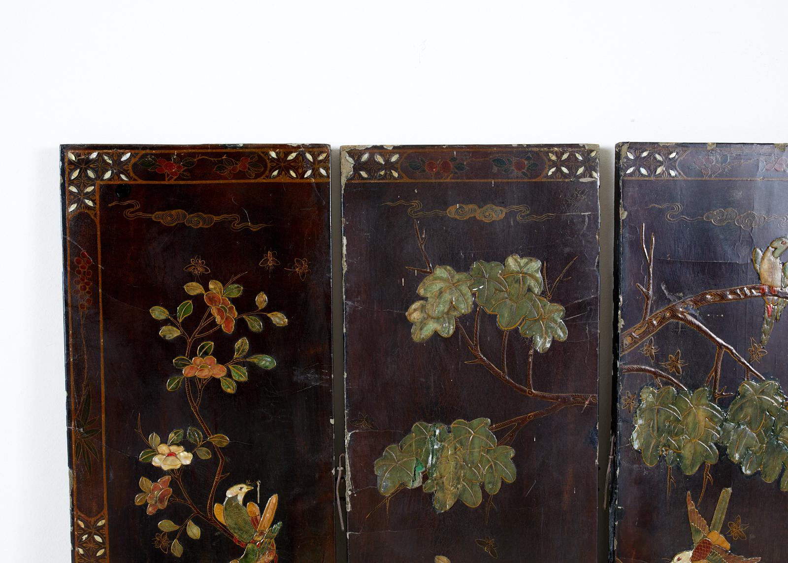 Chinese Export Six-Panel Moriage Lacquered Coromandel Screen 6