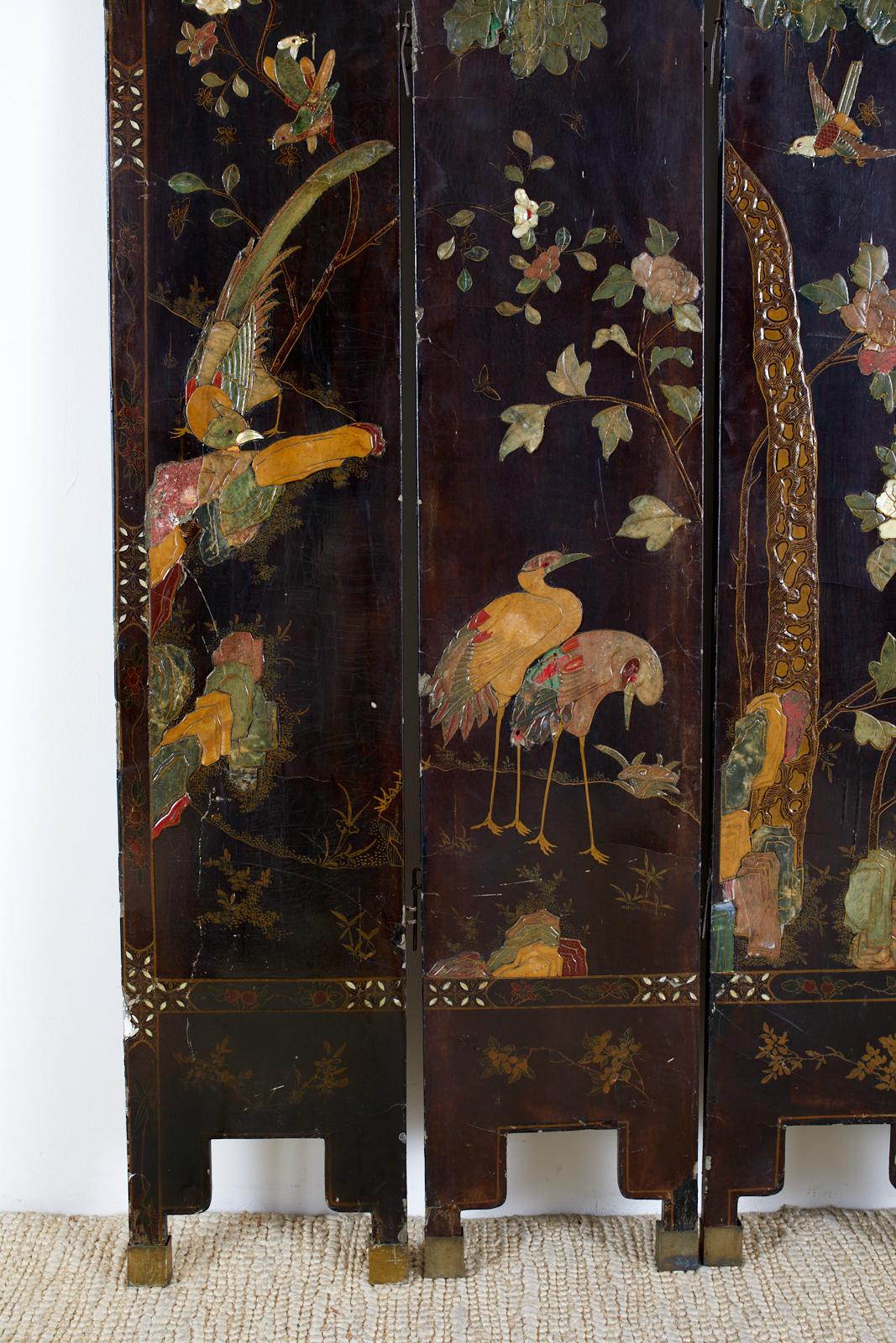 Chinese Export Six-Panel Moriage Lacquered Coromandel Screen 7