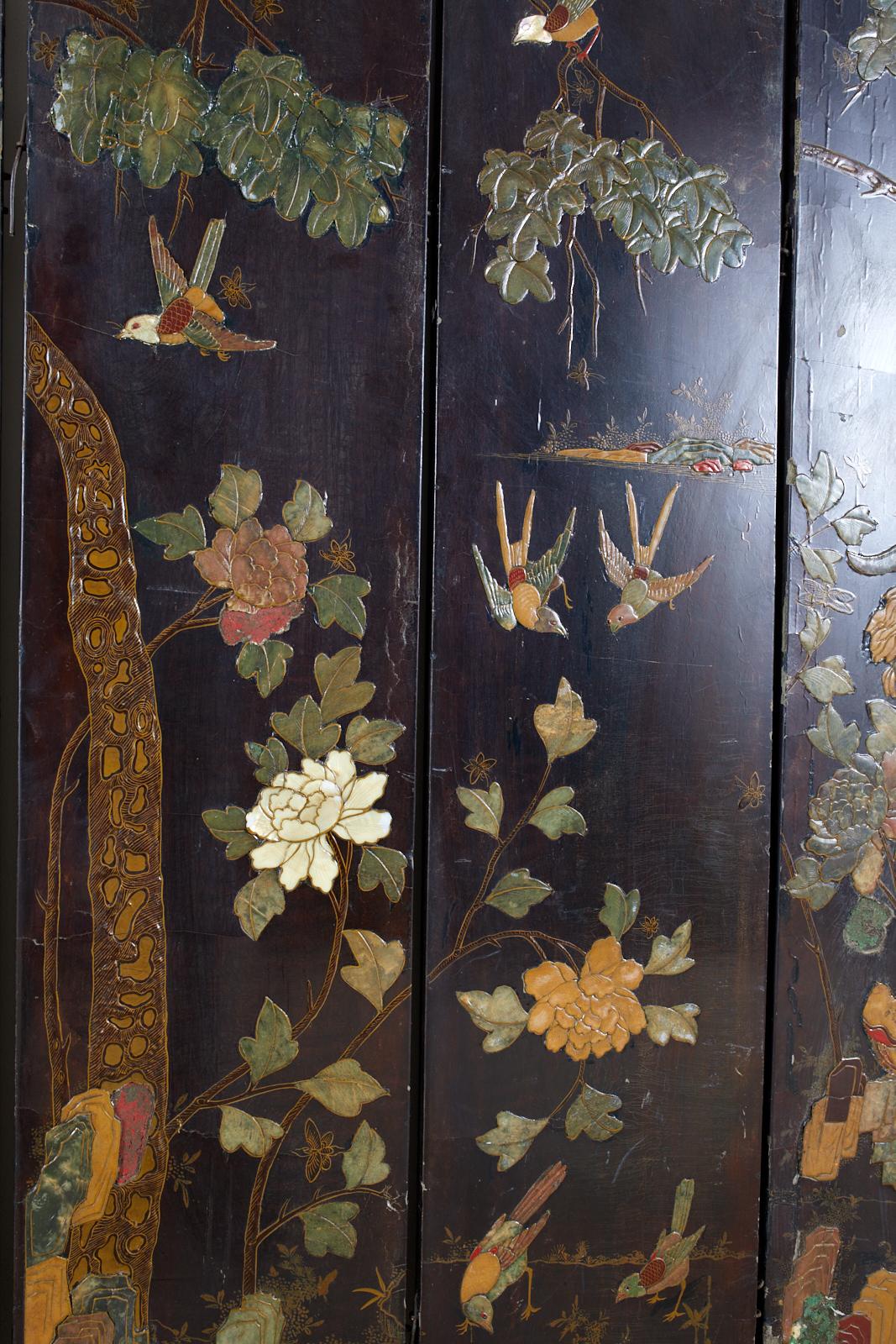 Chinese Export Six-Panel Moriage Lacquered Coromandel Screen 9