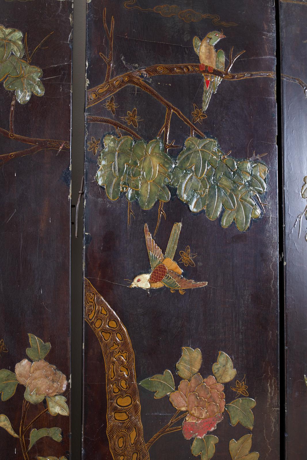 Chinese Export Six-Panel Moriage Lacquered Coromandel Screen 10