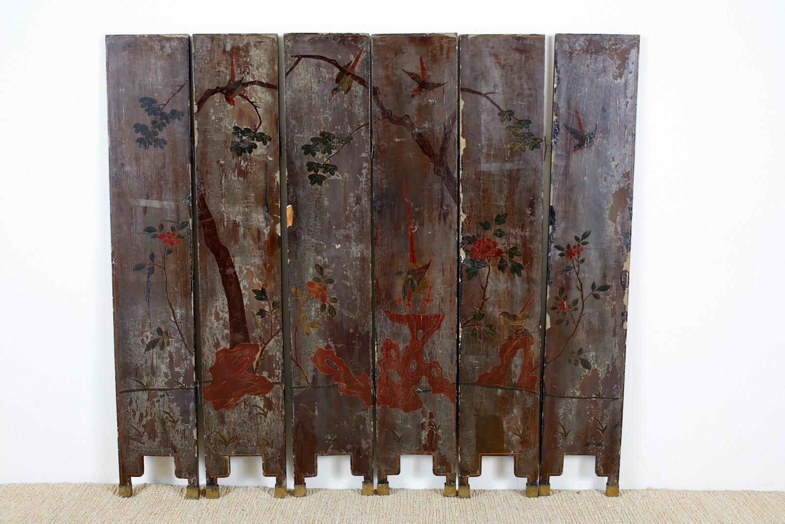 Chinese Export Six-Panel Moriage Lacquered Coromandel Screen 12