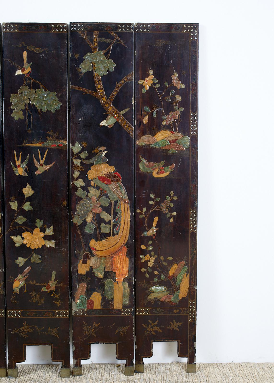 20th Century Chinese Export Six-Panel Moriage Lacquered Coromandel Screen