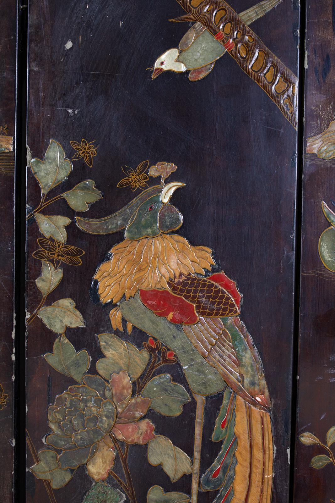 Chinese Export Six-Panel Moriage Lacquered Coromandel Screen 1