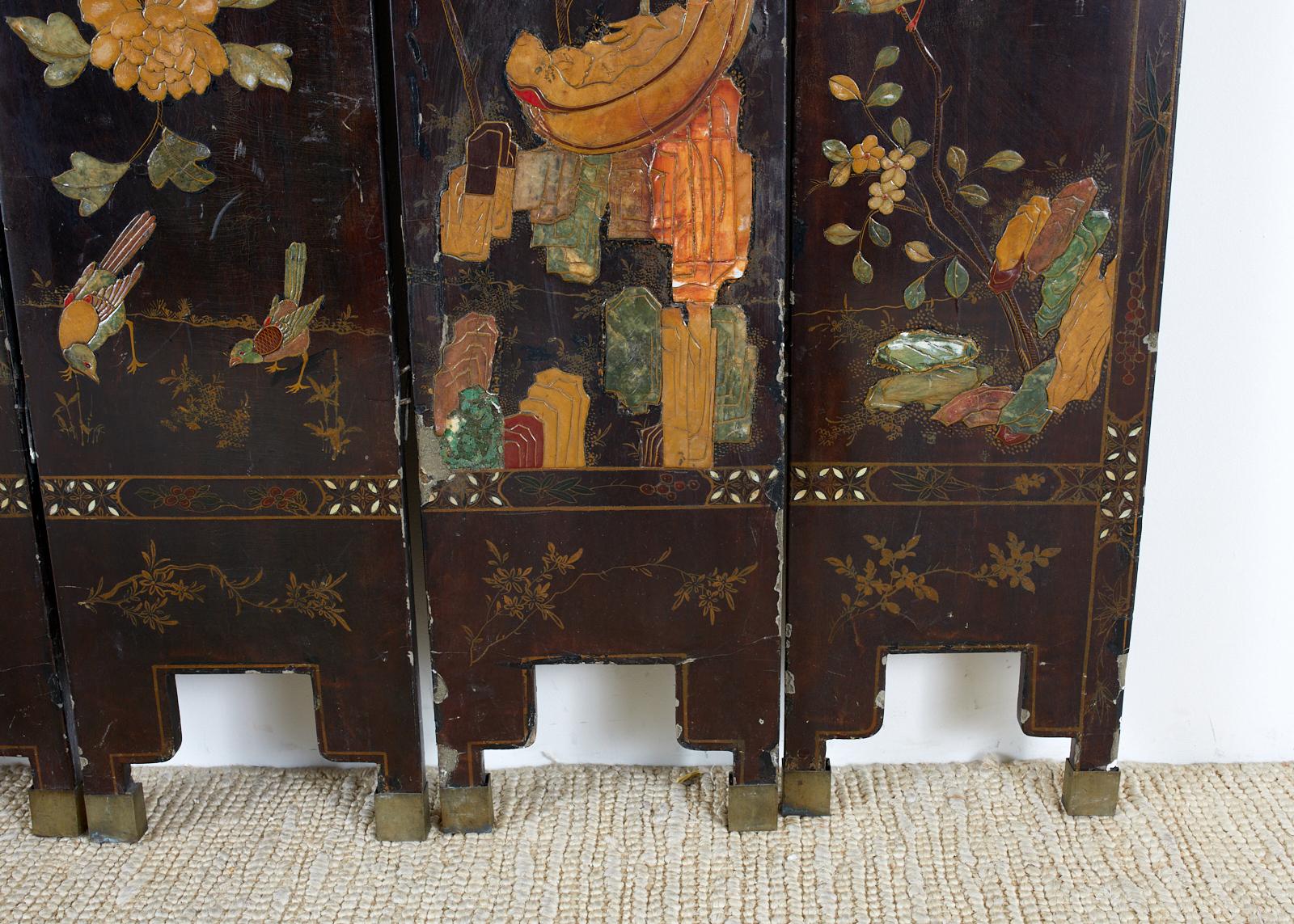 Chinese Export Six-Panel Moriage Lacquered Coromandel Screen 2