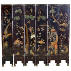 Chinese Export Six-Panel Moriage Lacquered Coromandel Screen
