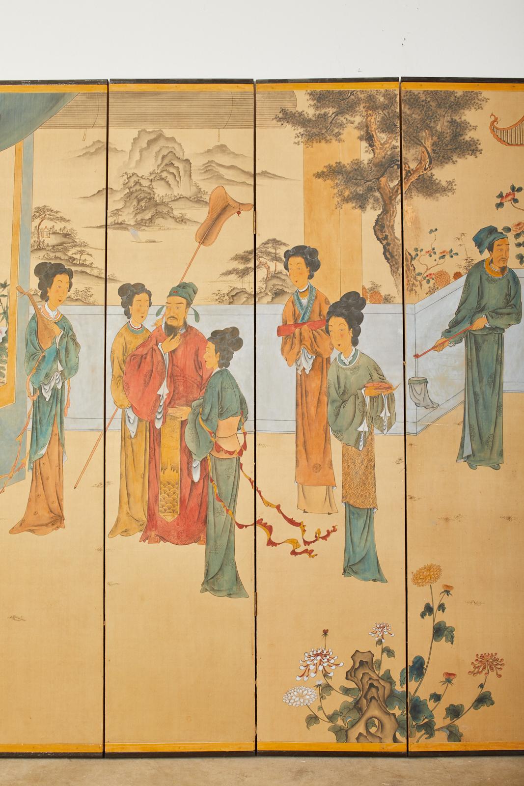 Chinese Export Six Panel Painted Wallpaper Screen In Good Condition In Rio Vista, CA