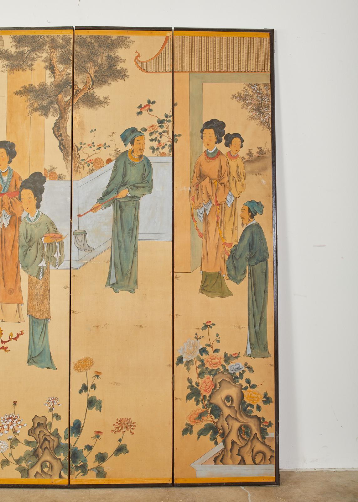 20th Century Chinese Export Six Panel Painted Wallpaper Screen