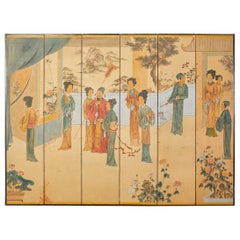 Chinese Export Six Panel Painted Wallpaper Screen