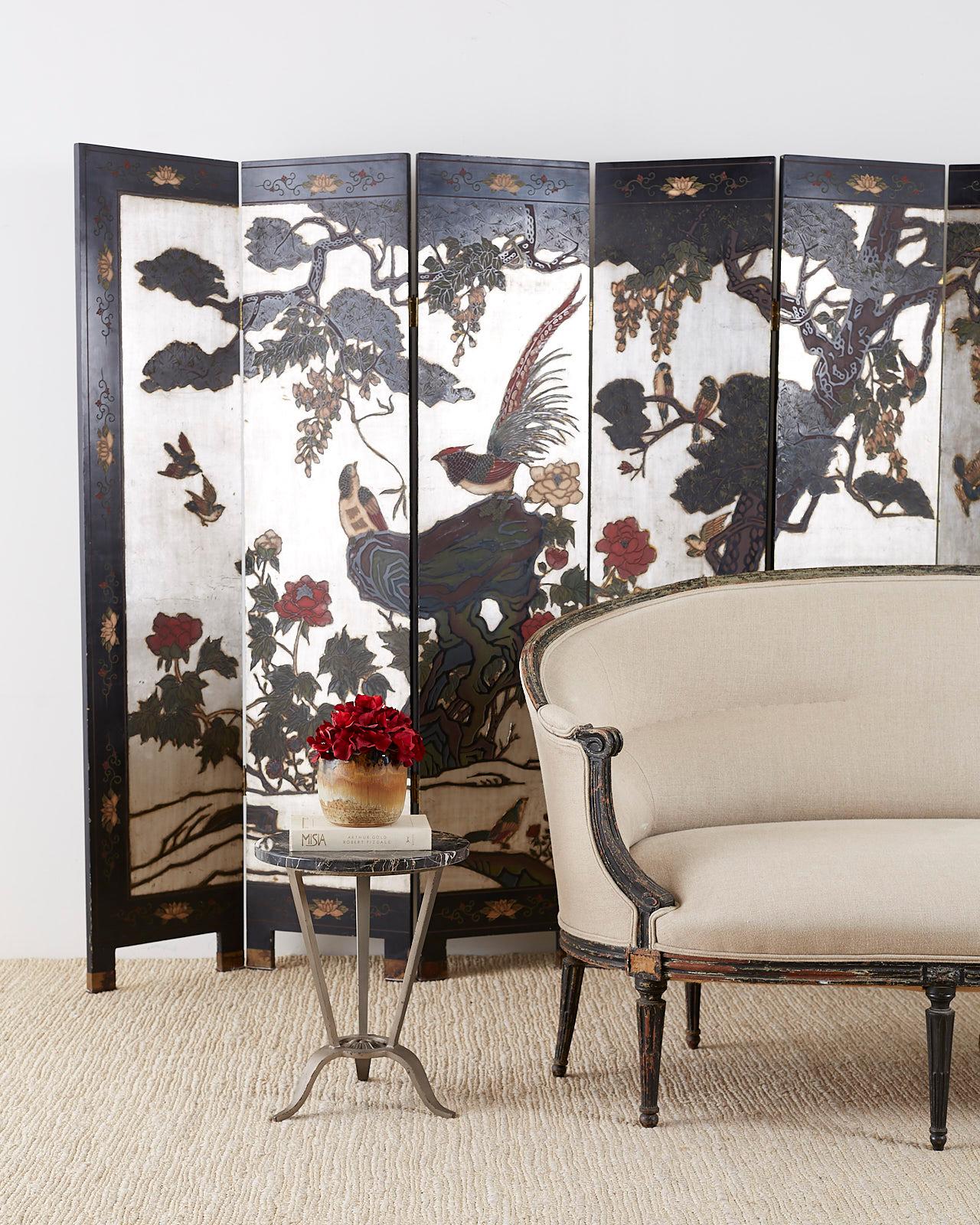 Chinese Export Six-Panel Silver Leaf Coromandel Screen For Sale 3