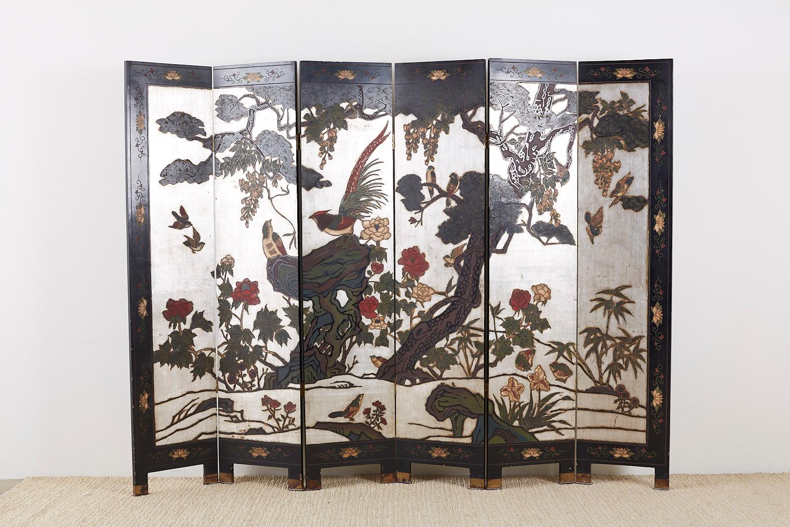 Chinese Export Six-Panel Silver Leaf Coromandel Screen For Sale 8