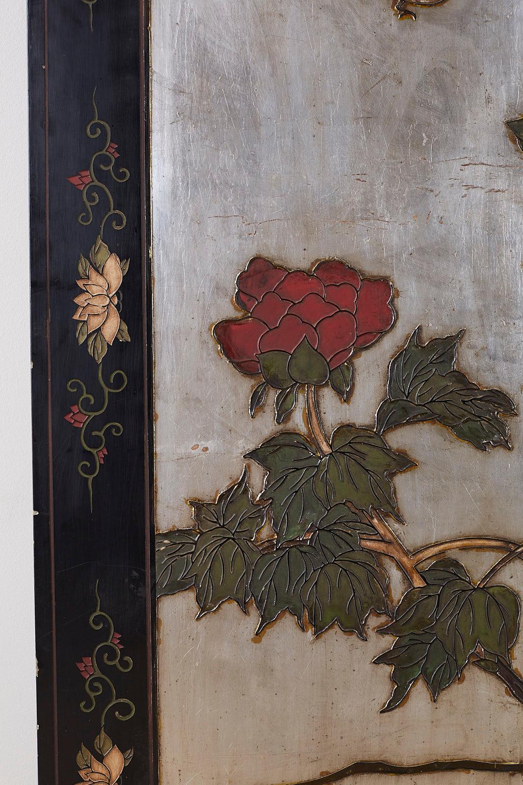 Chinese Export Six-Panel Silver Leaf Coromandel Screen For Sale 2