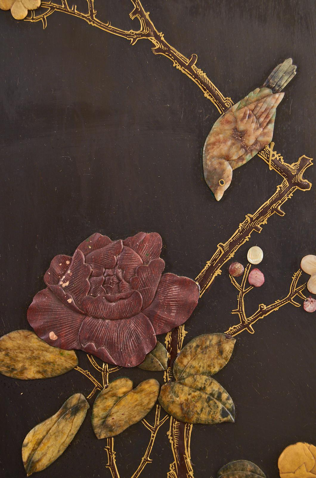 Chinese Export Six Panel Soapstone Flora and Fauna Coromandel Screen 8