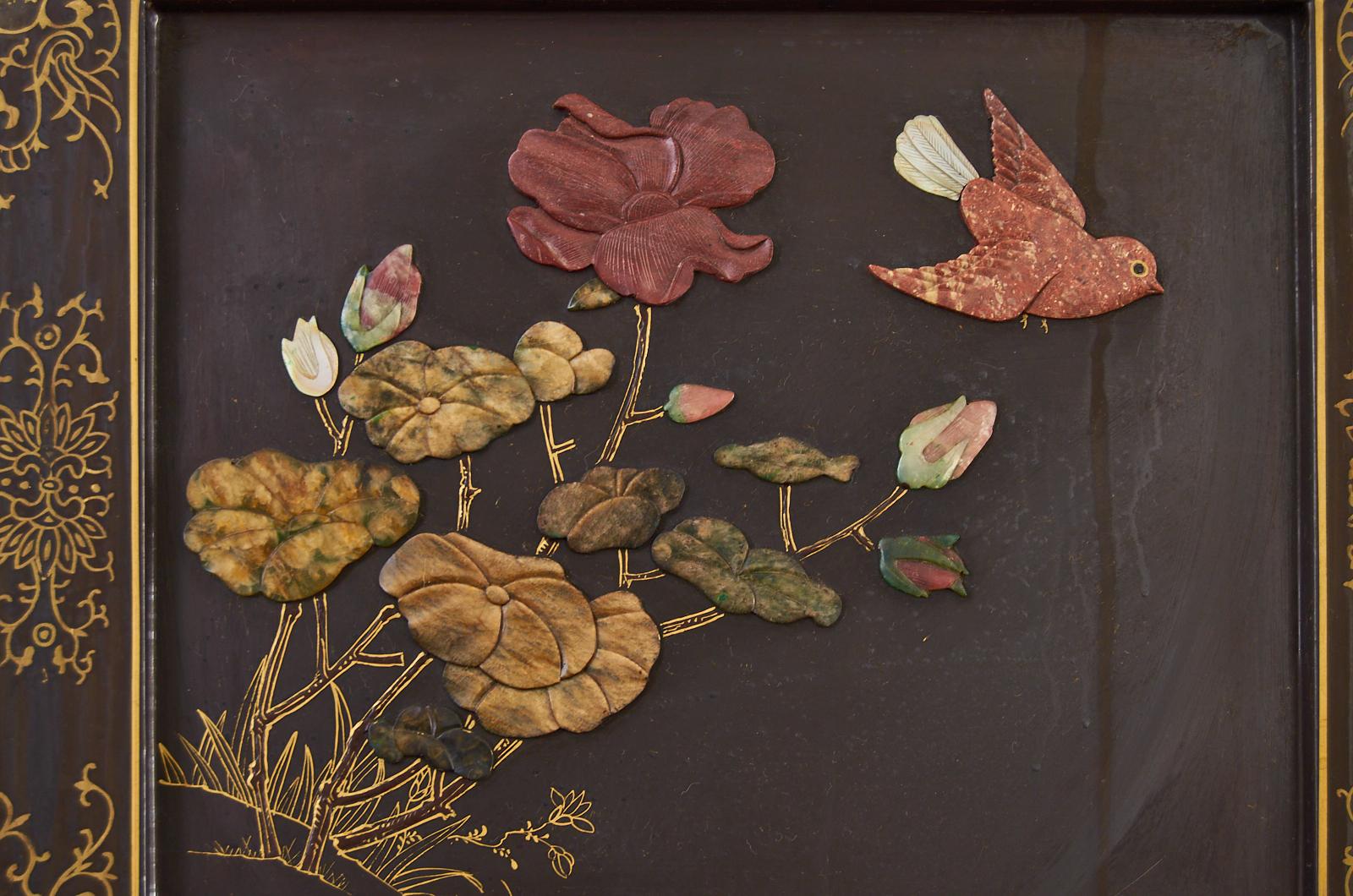 Chinese Export Six Panel Soapstone Flora and Fauna Coromandel Screen 9