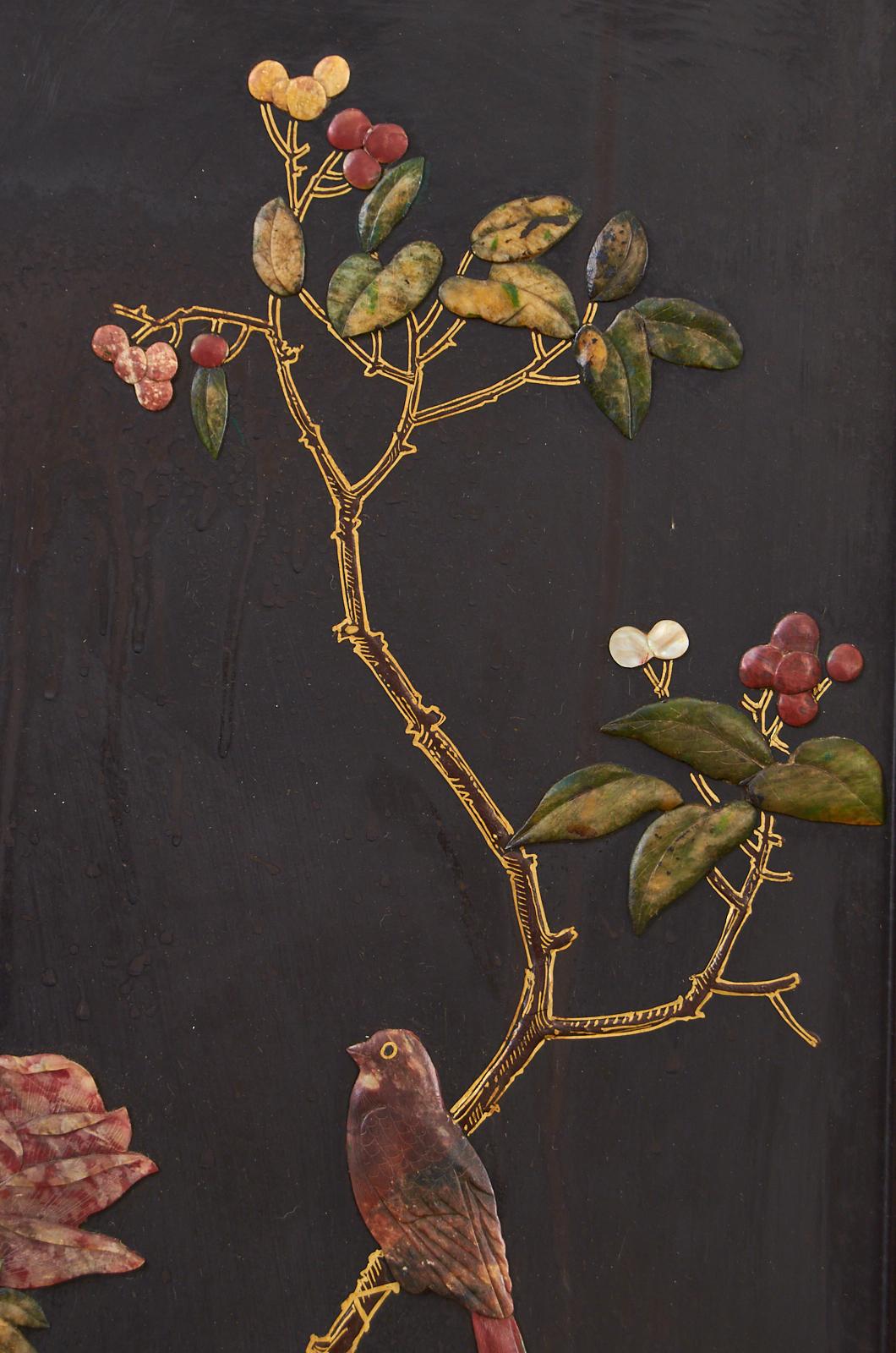 Chinese Export Six Panel Soapstone Flora and Fauna Coromandel Screen 11