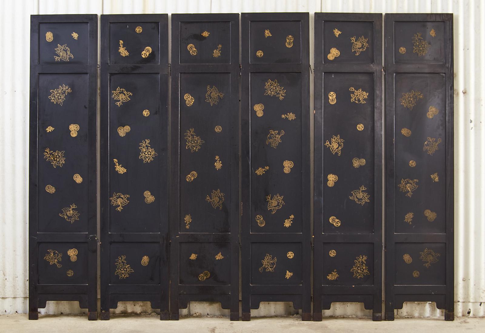 Chinese Export Six Panel Soapstone Flora and Fauna Coromandel Screen 13