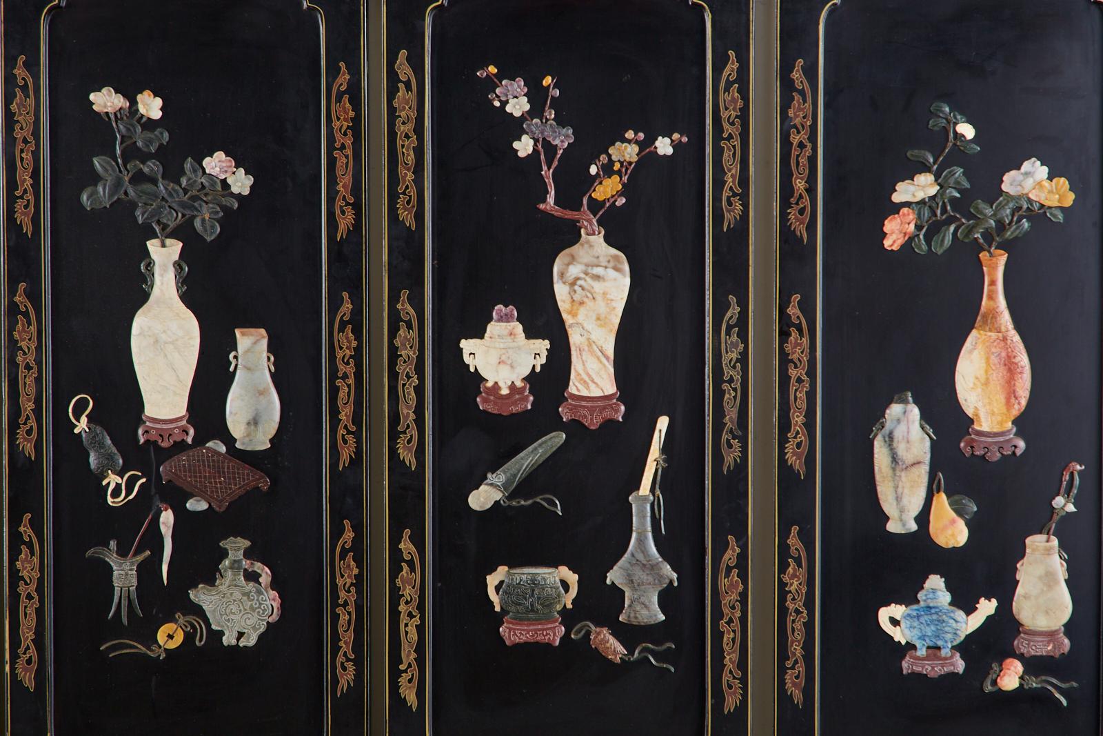 Chinese Export Six-Panel Soapstone Lacquered Coromandel Screen 4