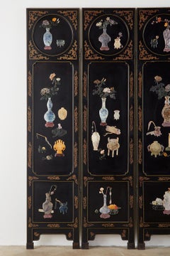 Chinese Export Six-Panel Soapstone Lacquered Coromandel Screen