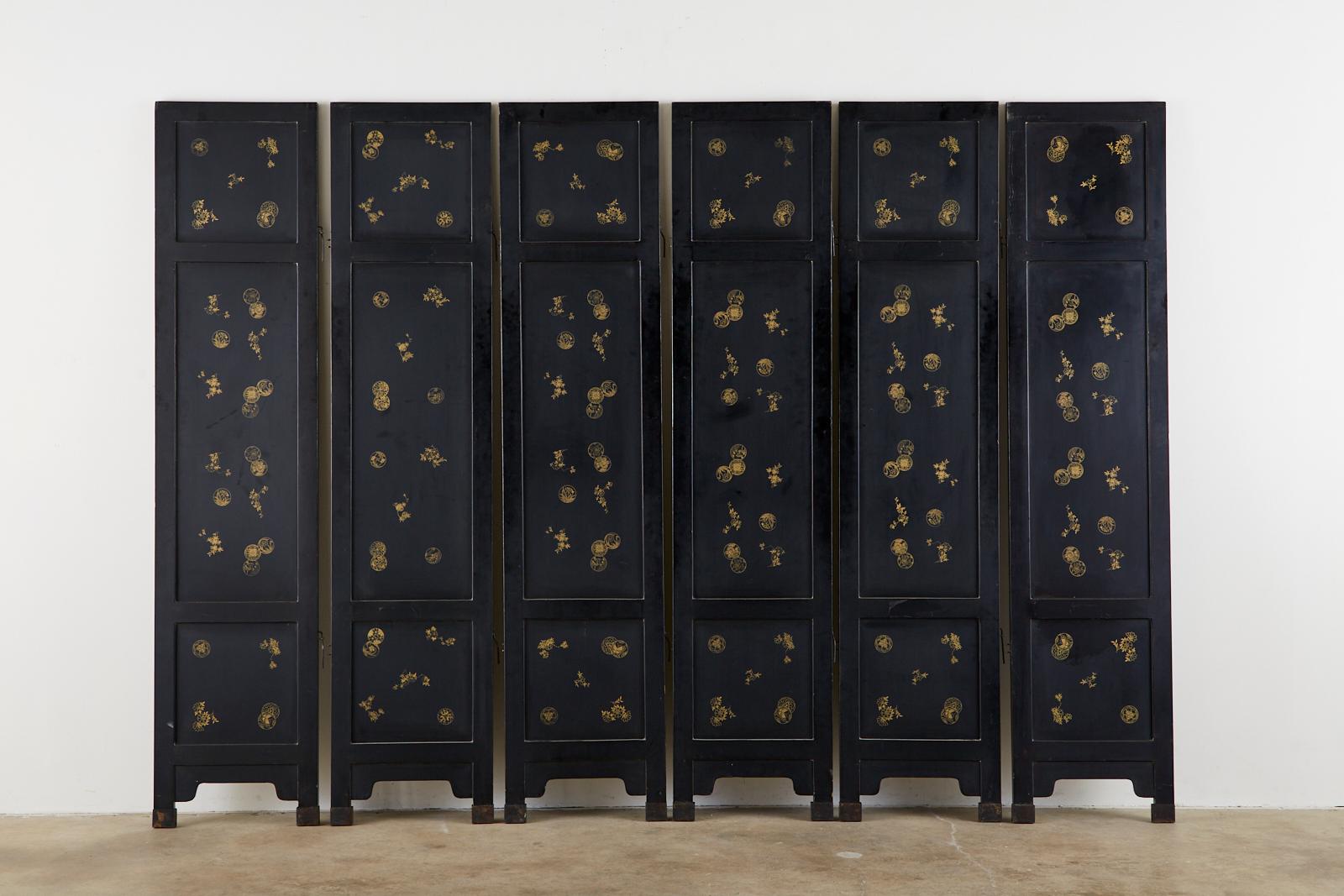 Chinese Export Six-Panel Soapstone Lacquered Coromandel Screen 14