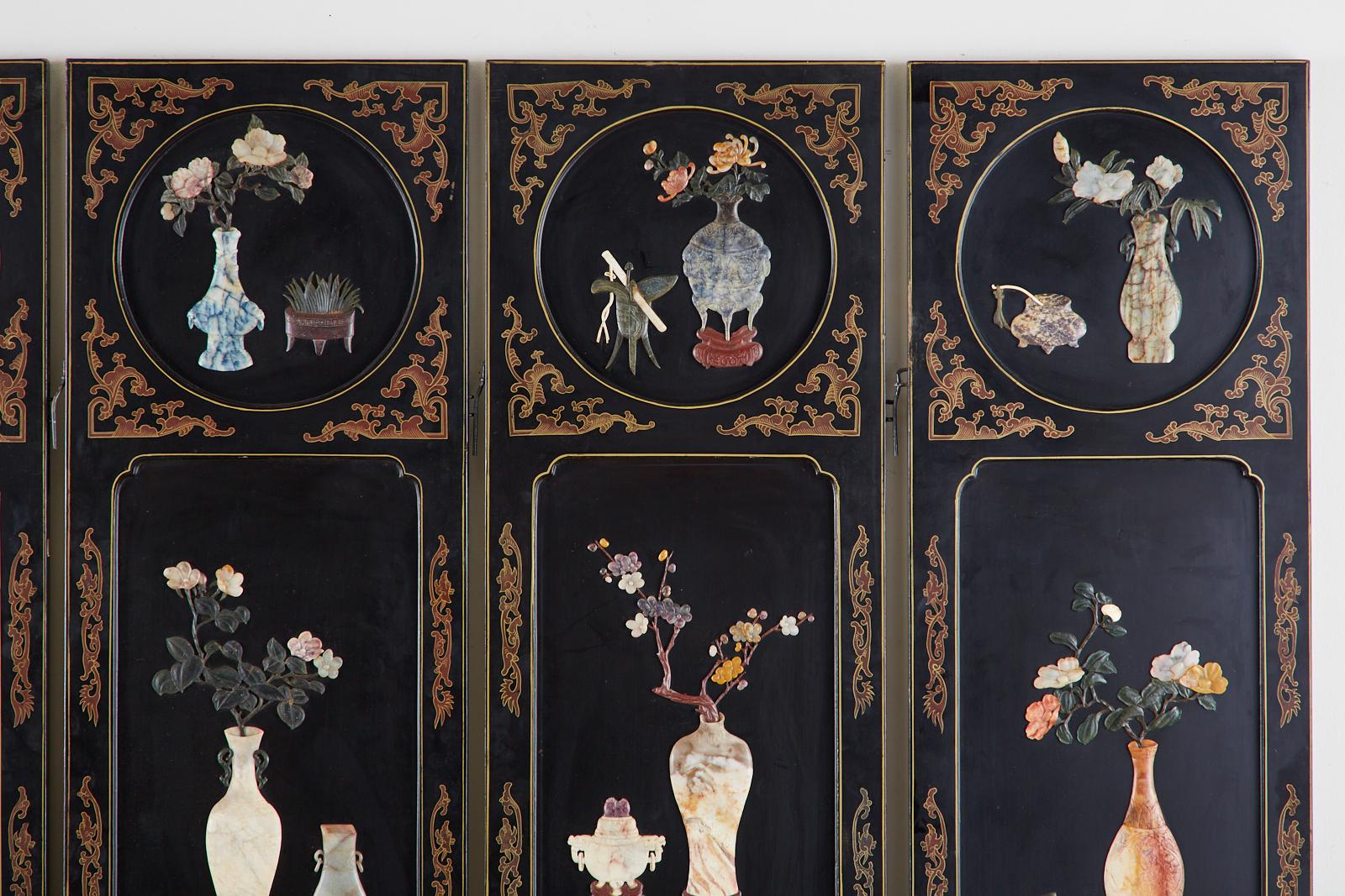 Chinese Export Six-Panel Soapstone Lacquered Coromandel Screen 1