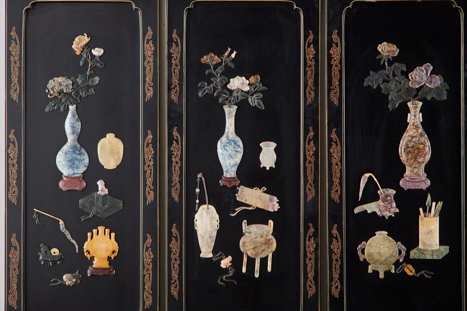 Chinese Export Six-Panel Soapstone Lacquered Coromandel Screen 3