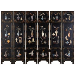 Chinese Export Six-Panel Soapstone Lacquered Coromandel Screen