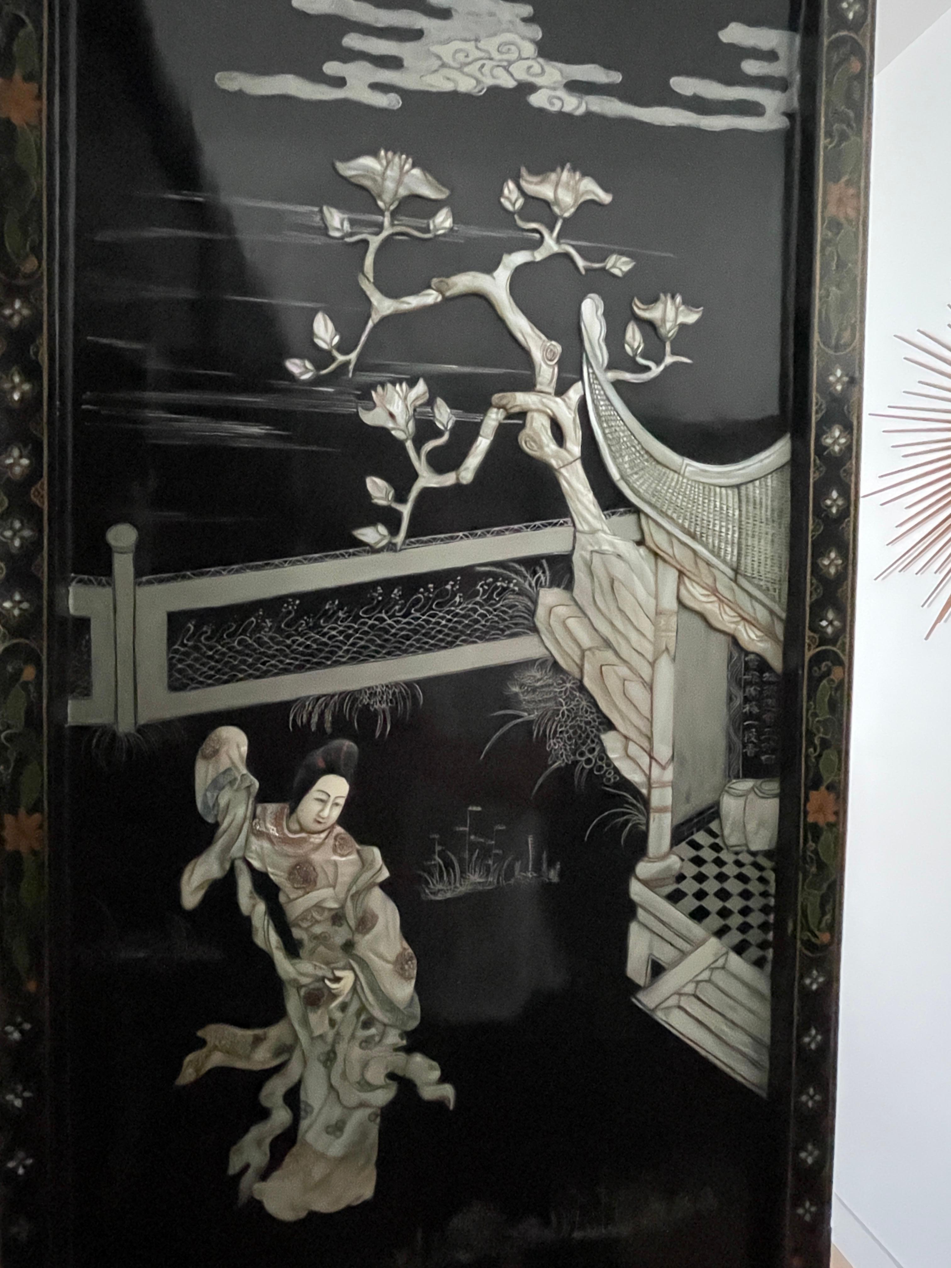 Chinese Export Six Panels Lacquered Screen For Sale 3
