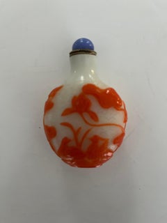 Chinese Export Snuff Bottle in Overlay Cameo Glass Finely Carved, circa 1925