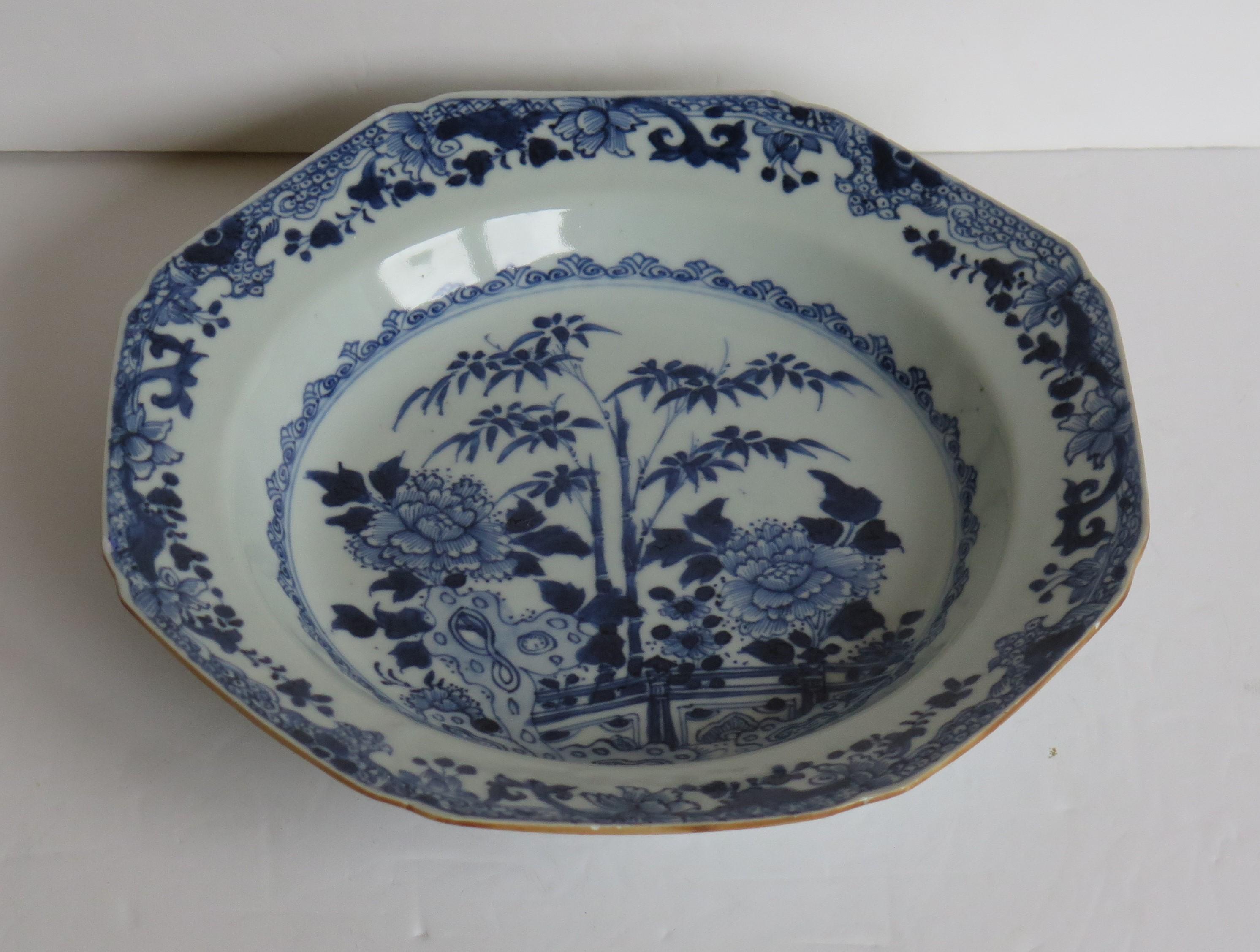 This is a very good Chinese porcelain Soup plate or deep plate made for the export (Canton) market, during the second half of the 18th century, Circa 1770.

The plate is octagonal in shape and well hand decorated in varying shades of cobalt blue,